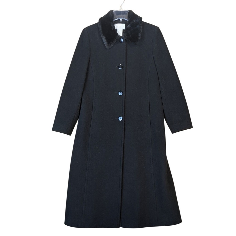Worthington Coat Womens 10 Black Wool Cashmere Blend Long Heavy Faux Fur Vintage